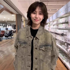 满印印花水洗牛仔外套春秋款男美式复古hiphop工装夹克高级感上衣，男装工装外套，星座1210-1
