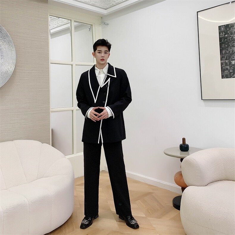 小众设计新款撞色不规则外套中长款西服上衣A345-251-P125,男装西服,电商A345