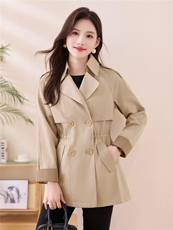 松弛感洋气减龄撞色袖子春秋宽松收腰显瘦简约纯色气质风衣外套，女装风衣，木橙西子