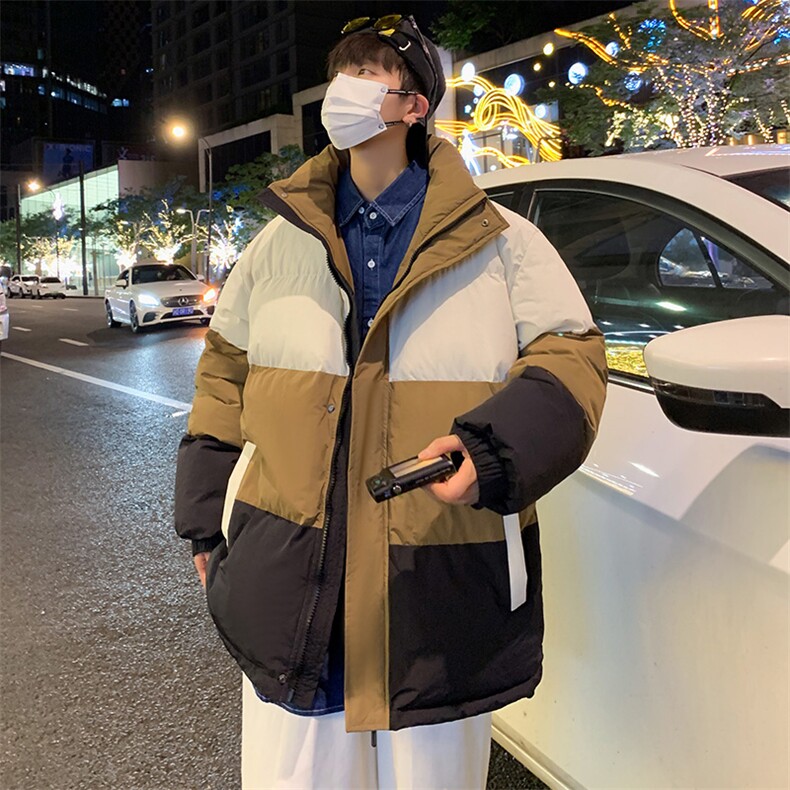 港风2026新品冬季宽松情侣装撞色棉衣棉服冬装加厚外套D007-P90,男装棉衣,星座717