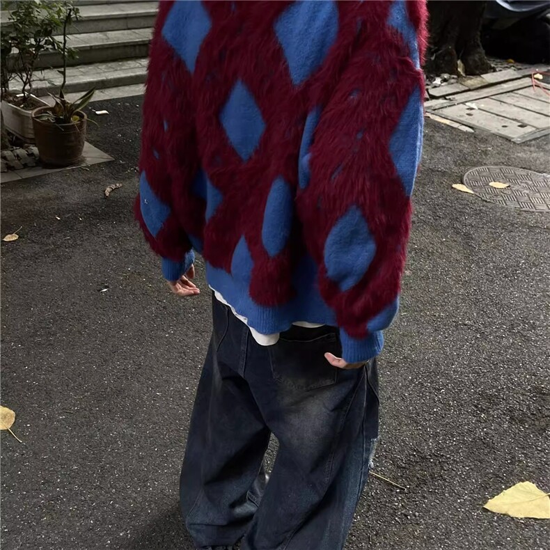 美式秋冬V领开衫针织衫男女风格慵懒风格覆古情侣宽松针织衫夹克,男装针织衫/毛衣,星座506A