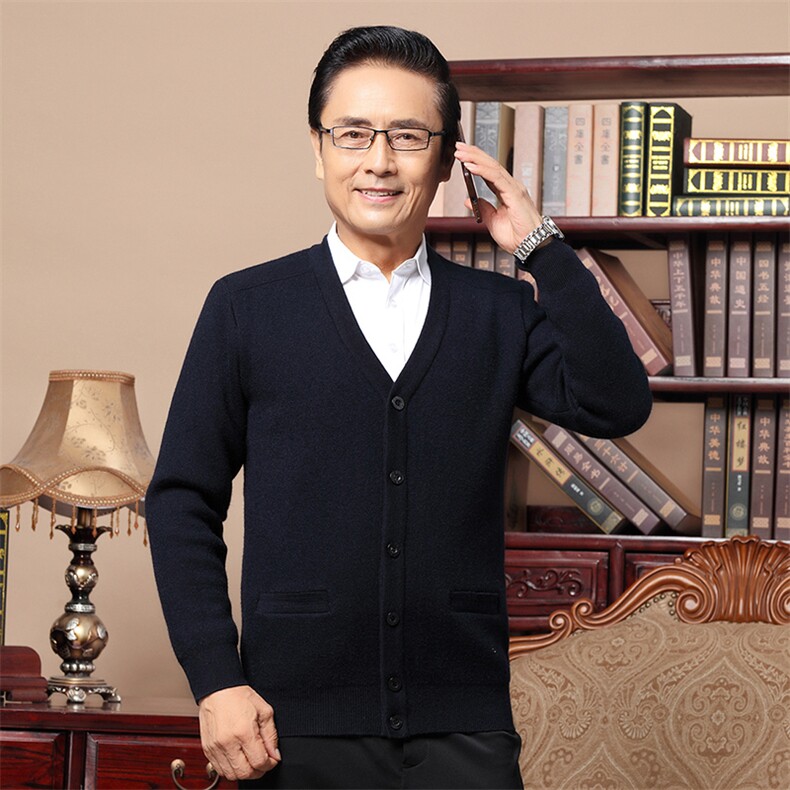 春秋季中老年加厚毛衣男新款针织开衫长袖纯色外套爷爷装休闲男装图片