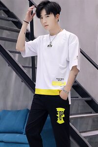 男t恤短袖夏季帅气宽松衣服韩版潮流嘻哈休闲两件一套装YK666-P55图片
