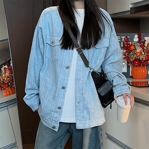 JK6017/P75春装港风洗水宽松牛仔外套夹克男女大码上衣图片