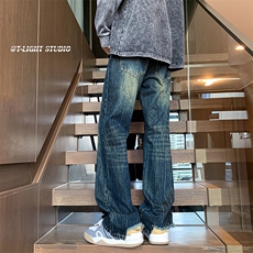 B221美式ins高街暗黑小众个性宽松直筒牛仔裤LK23140-P65控88，男装牛仔裤，电商B221