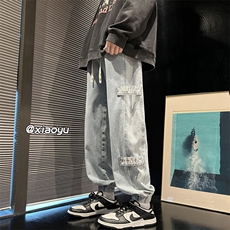 XZ616秋季新款宽松百搭工装贴标束脚牛仔裤TY409P55控68，男装牛仔裤，星座512A（原616）