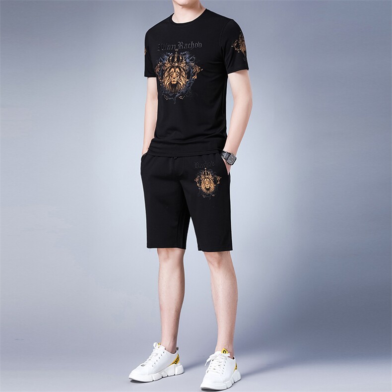 夏季中老年男装套装薄款冰丝T恤短裤长裤夏装短袖休闲时尚三件套,男装休闲套装,电商B212（原钱塘6029）