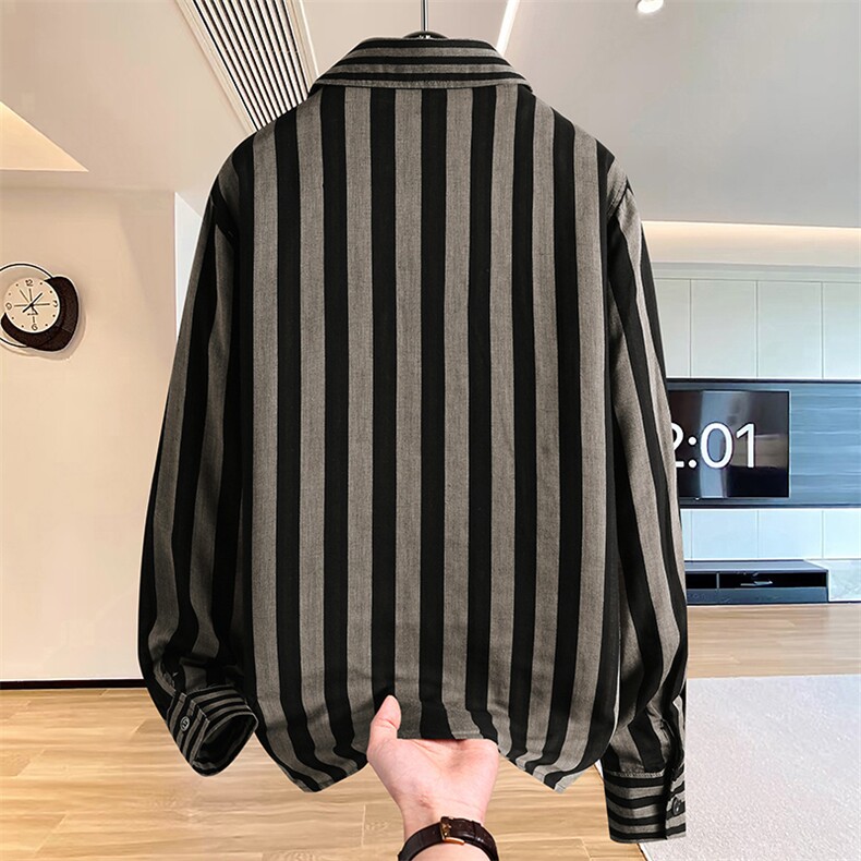 CS571-P482025秋季新款直条棉麻长袖衬衫时尚休闲潮牌穿搭衬衣,男装衬衫,星座507A（原星座306B-2）
