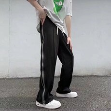 高街美式裤子男生时尚侧边拼接拉链垂坠感宽松直筒X218-P43，男装休闲裤，星座1109-3