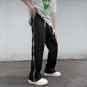 高街美式裤子男生时尚侧边拼接拉链垂坠感宽松直筒X218-P43图片