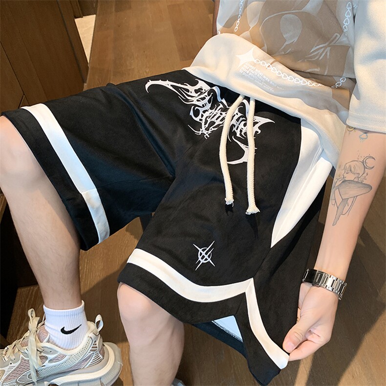 麂皮绒复古撞色印花短裤男季休闲篮球运动五分裤XZ514-2-1537-P43,男装牛仔裤,星座514-2(原B239)