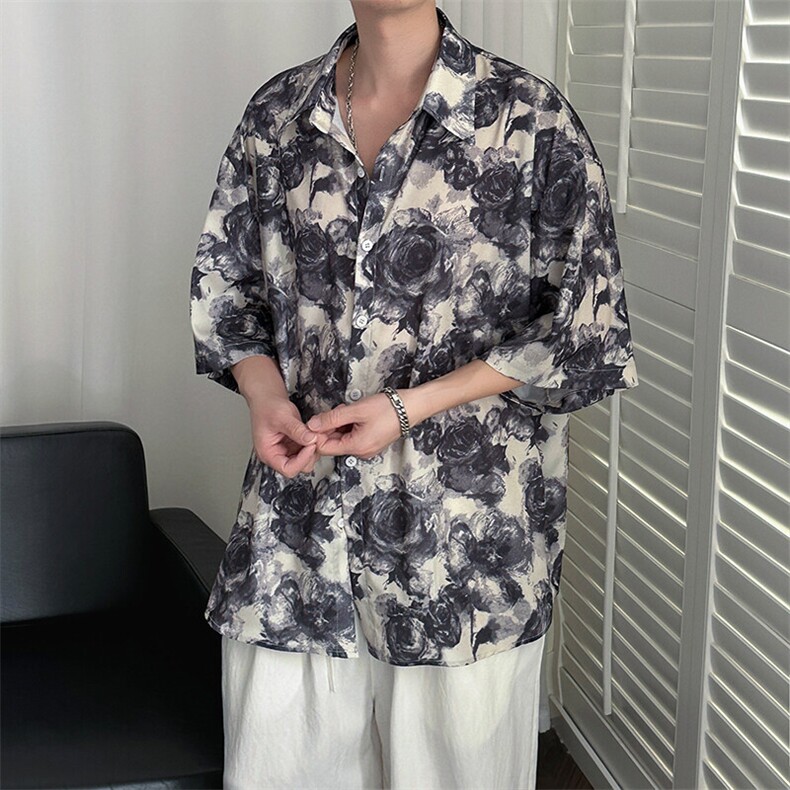 2025现货今年流行印花短袖衬衣男潮牌冰丝A351-AC25602-p48控89,男装衬衫,电商A351
