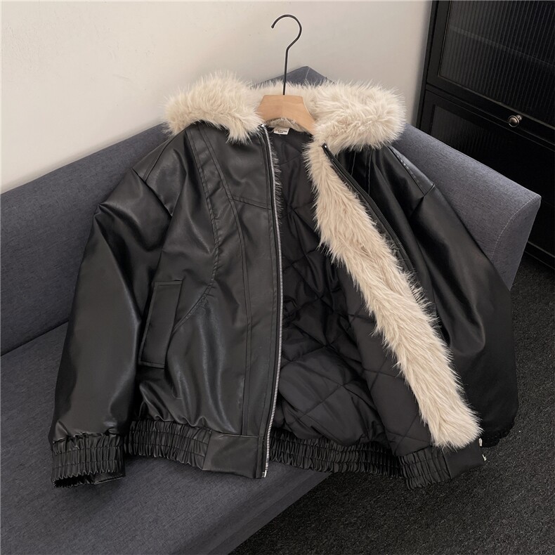 加绒加厚冬款男女连帽棉衣扎染PU皮棉袄毛领保暖皮棉服MY94P110,男装棉衣,星座1013-1
