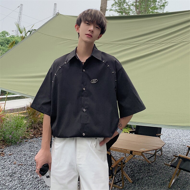 衬衫男短袖韩版潮流高街帅个性2023夏季ins宽松百搭外套CY416-P40,男装衬衫,星座412-3