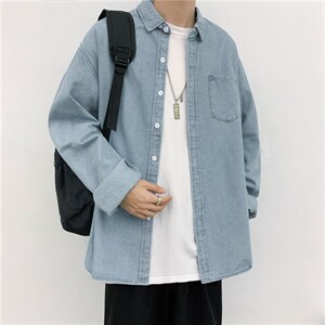 春秋衬衫牛仔日系港风长袖男青年潮流韩版帅气衬衣 现货 W263-P40图片