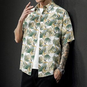 2021夏季新日系大码男马切达沙滩情侣休闲短袖印花衬衫C3037-P35图片