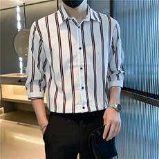 条纹七分袖衬衣新品轻熟风男装韩版修身高级感衬衫男士C156-1-2，男装衬衫，星座1116A-2（原606A-1）