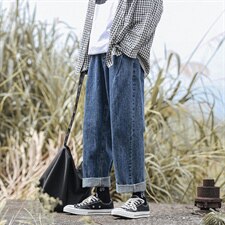 2021秋季新港风大码男休闲直筒美式大裤脚阔腿裤牛仔裤N8020-P50，男装牛仔裤，电商A001