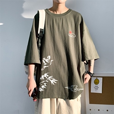 2021夏新潮牌潮流boy港风海报墙亚麻透气印花大码男t恤T1526-P30，男装T恤，电商A001