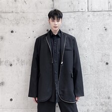 秋冬设计感拉链黑色显瘦长袖西服外套男青春流行A345-168-P125，男装西服，电商A345