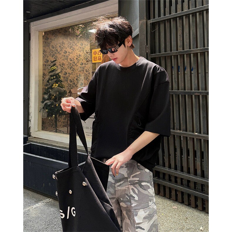 夏季2025年新款拼接口袋短袖T恤男女同款宽松美式oversize 特P42图片