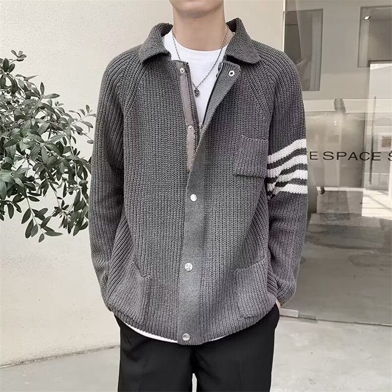 新款男外套高端气质工装显瘦撞色简欧翻领毛织外搭1351-P55图片
