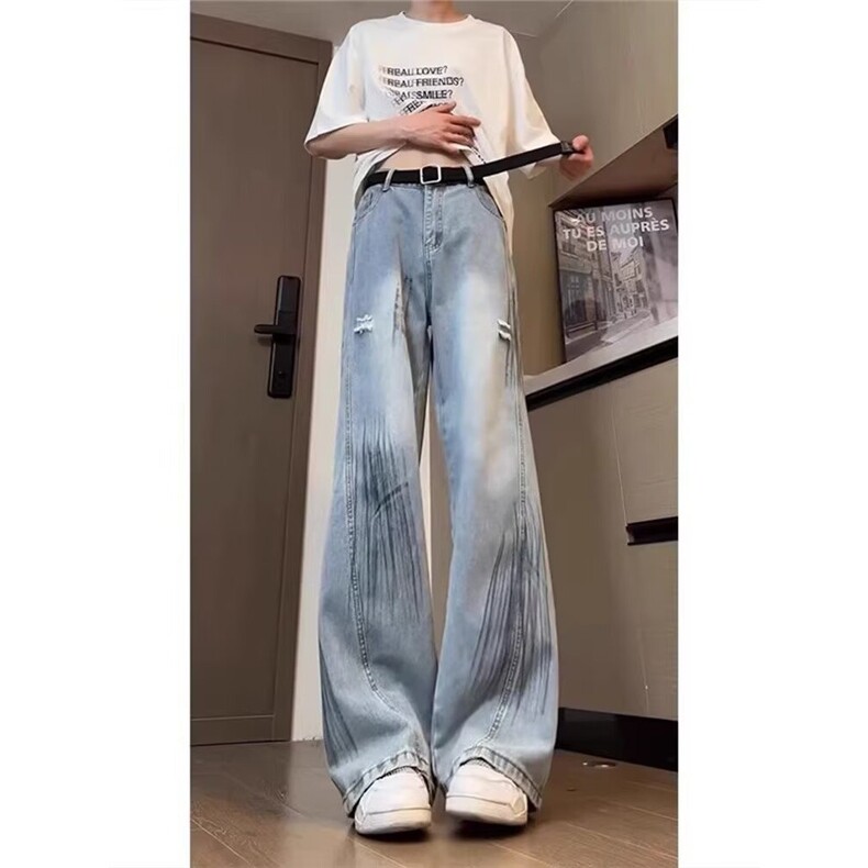 K07011-P43复古水洗蓝阔腿牛仔裤，男装牛仔裤，电商B323A