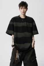 8XL-M高品质纯棉扎染条纹短袖T恤男宽松美式复古半袖情侣DX339，男装T恤，电商D206-1