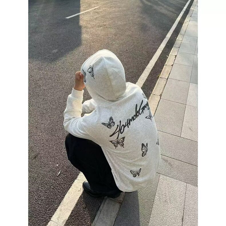 重磅印花布料蝴蝶涂鸦设计情侣装男女连帽卫衣W1054,男装卫衣,星座1116A（原606A-3）