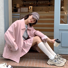 粉色单排扣格纹拼接外套两件套女春2025新款甜酷风宽松百褶裙套装，女装套装/套裙，2C120