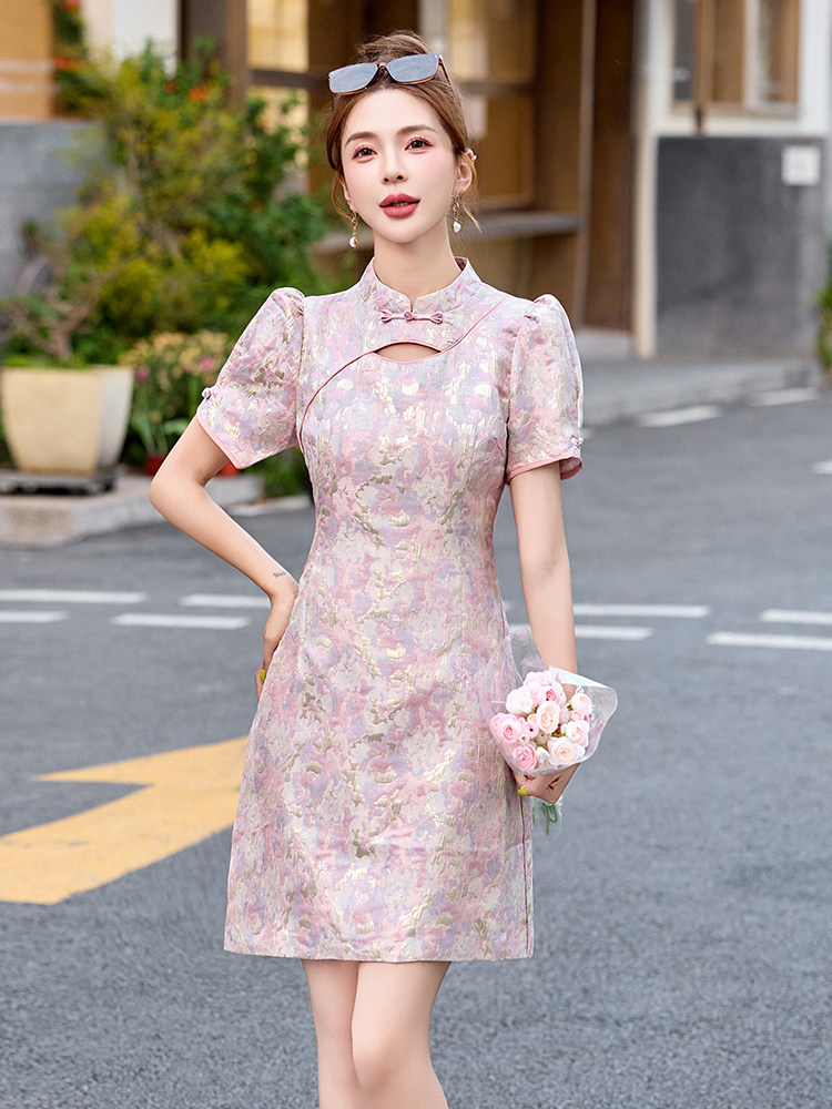 新中式改良旗袍连衣裙女夏季小个子国风2024新款气质显瘦日常可穿,女装连衣裙,依多米