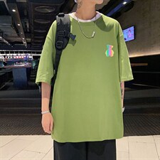 21夏季新款大码港风oversize反光小熊运动短袖纯棉T恤T1904-P30,男款白色休闲鞋搭配什么裤子图片