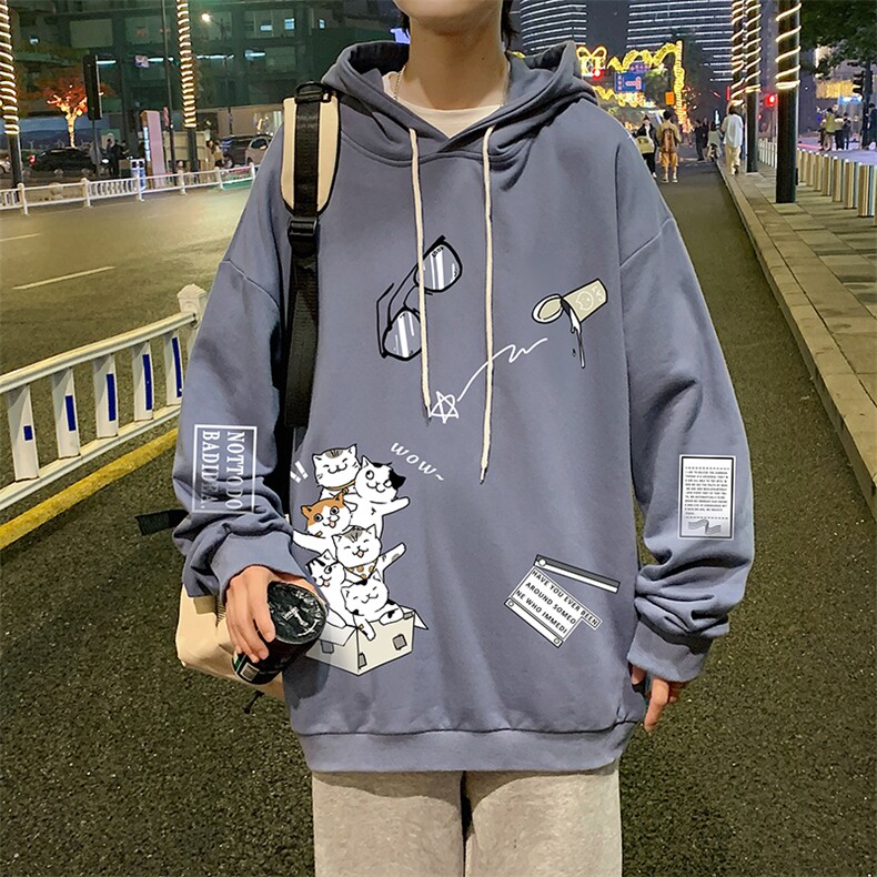 WY2115-P35加绒款-P40纯棉连帽卫衣男大码运动帽衫宽松薄外套男,男装卫衣,电商A040