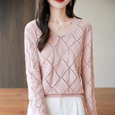 2025时尚百搭菱形镂空针织衫，女装针织衫/毛衣，长今羊