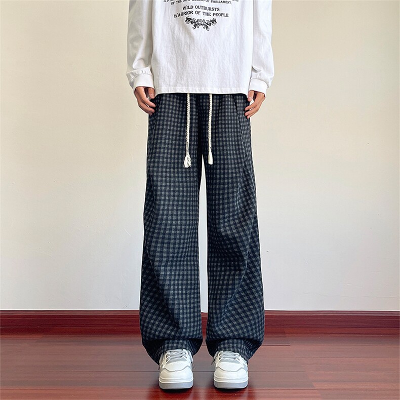 YK86101-P37 聚酯纤维 美式复古格子休闲裤男秋季直筒裤子图片