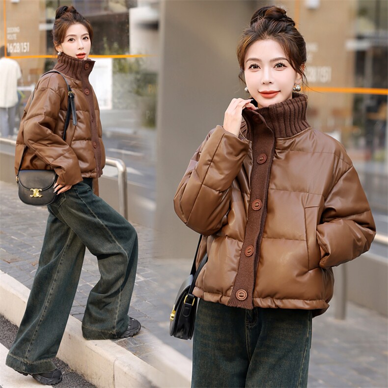 【BAO款现货】美拉德pu蛋白皮衣羽绒服女冬2025新款小个子白鸭绒图片