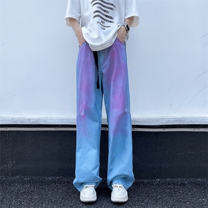 美式街头水洗做旧彩虹牛仔裤男欧美高街vibe风长裤子N818-P53图片