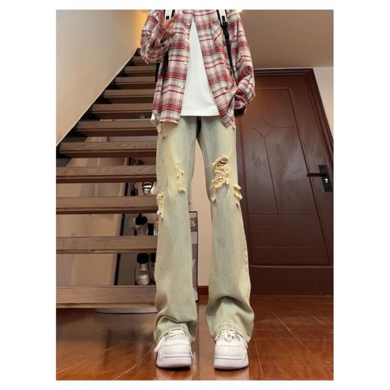 1506-1/K60181/P42街头水洗做旧破洞牛仔裤男春直筒宽松欧美高街，男装牛仔裤，星座1506-1