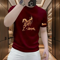 短袖男款2026新款夏季修身印花t恤时尚休闲百搭男士半袖上衣，男装T恤，星座218-8