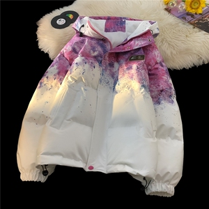 XZ-230-1MY705平铺简约百搭轻奢水墨扎染休闲连帽棉服P118控158图片