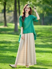 新中式提花休闲套装女春夏宽松显瘦七分袖上衣气质裙裤两件套，女装套装/套裙，水衣源