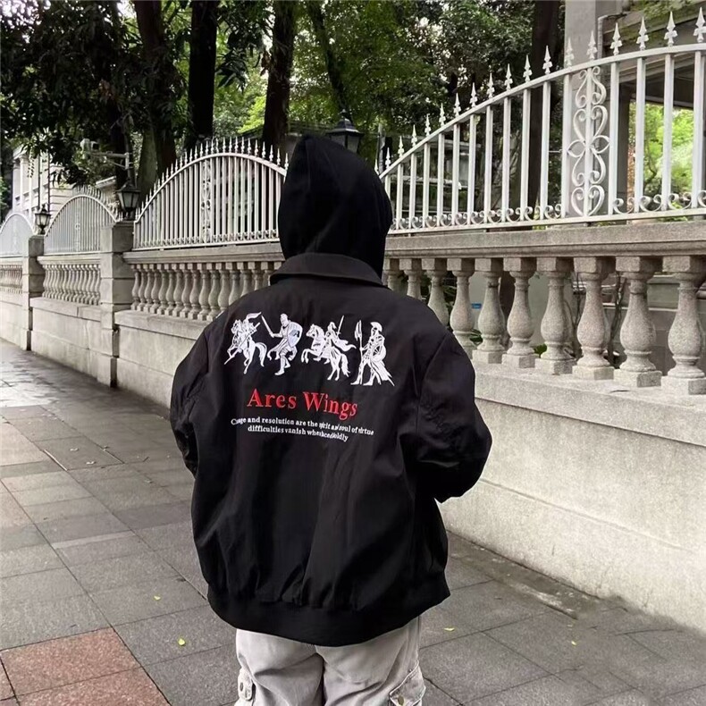 美式复古黑色飞行员夹克男春秋新款高街hiphop潮牌棒球服情侣外套,男装夹克,四季星座505