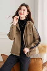 高级感撞色加绒加厚派克服棉衣女2024冬季新款小个子休闲连帽棉服，女装棉衣/棉服，以桐