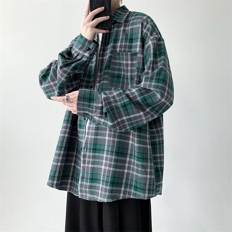 现货宽松格子长袖衬衫男KD614-P5073,男装衬衫,电商D312-1