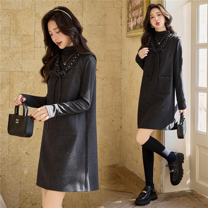 【bao款早春格雷灰系列】2026亮片钉珠V领木耳边蝴蝶结短裙两件套,女装套装/套裙,雅静靓衣