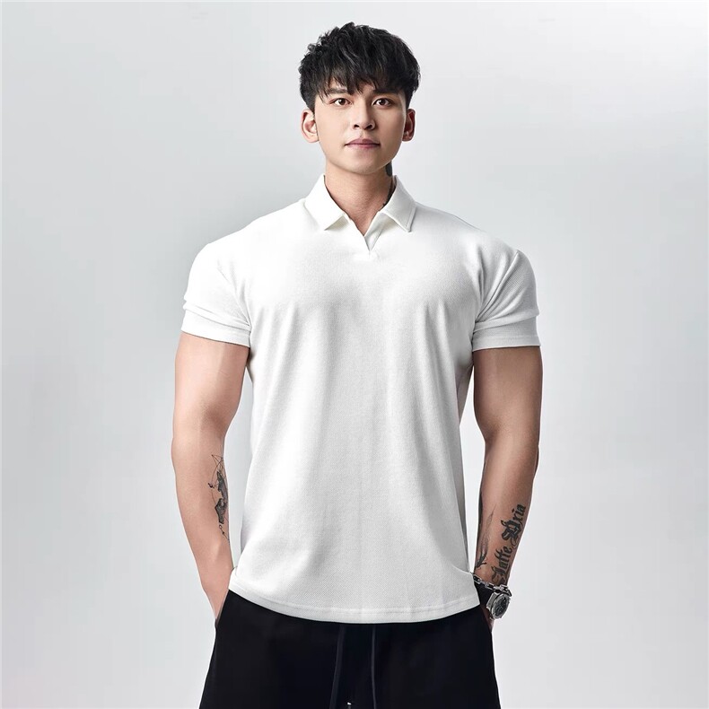 现货新款肌肉男运动休闲健身休闲POLO领无扣短袖T恤 TX705特P25图片