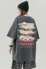中性风夏季时尚复古百搭雪山印花100棉宽松短袖T恤T6091P25控38，男装T恤，电商A268