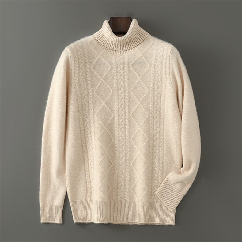秋冬新款100纯羊毛衫男士宽松高领纯色套头毛衣休闲商务针织上衣，男装羊毛衫，千国羊绒