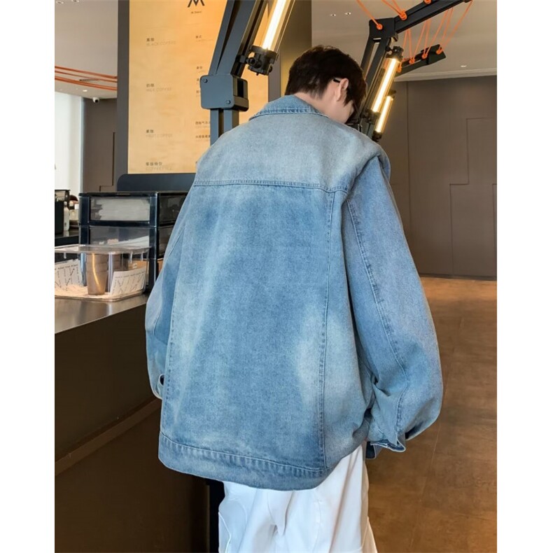 美式复古牛仔外套早春秋季设计感小众宽松休闲百搭夹克上衣,男装工装外套,星座1013