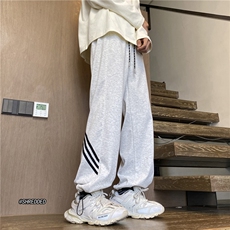 秋季新款潮流简约条纹卫衣裤脚抽绳宽松裤子B315-K23440-P45控58，男装休闲裤，电商B315